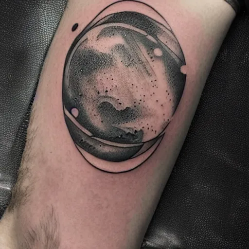 Image similar to geometric outer space tattoo, arm, line drawing, minimalistic, planets, galaxy, black