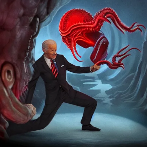 Image similar to Joe Biden fighting a Mind Flayer