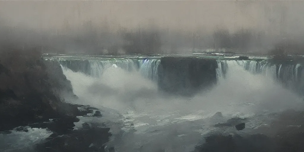 Prompt: niagara falls by jeremy mann, mist, lost edges, impasto, alla prima