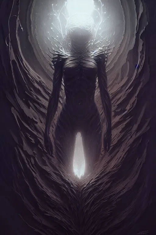 Image similar to professional concept art portrait of a ominous floating!! organic terrifying!! species thing in a dark room by artgerm and greg rutkowski. an intricate, elegant, highly detailed digital painting, concept art, smooth, sharp focus, illustration, in the style of cam sykes.