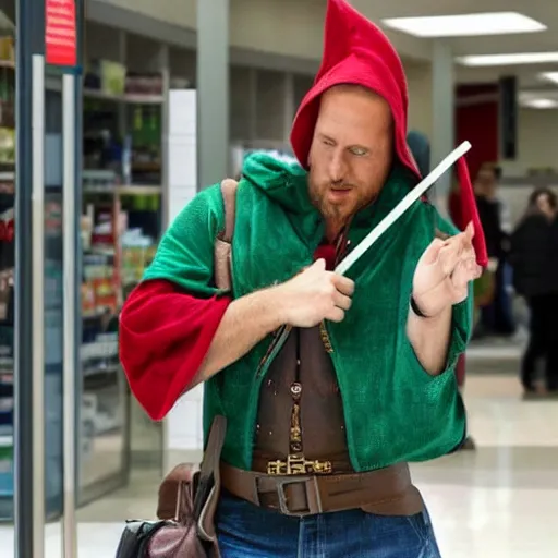 Prompt: robin hood confused at target