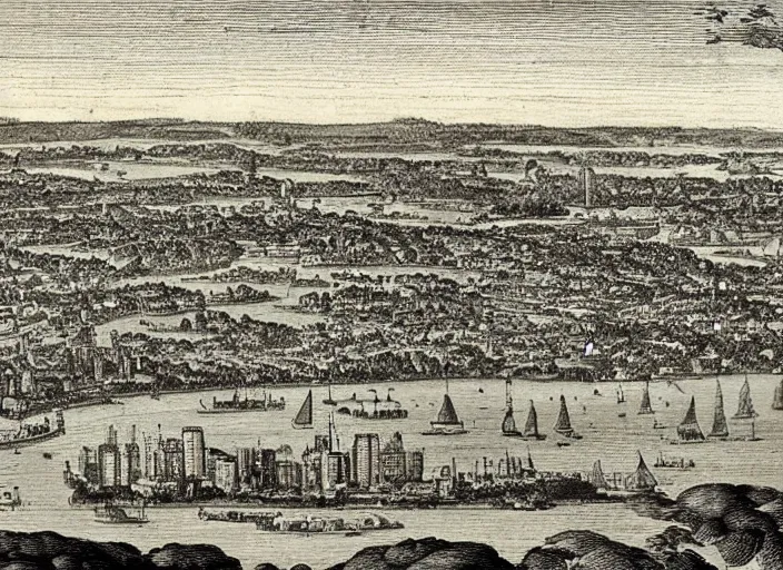 Image similar to detail from Hollar’s Panoramic view of Sydney, 1647