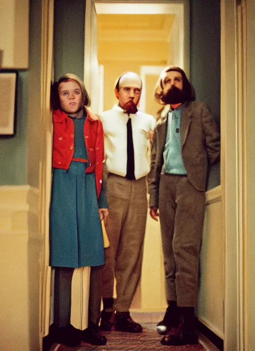 Prompt: photograph of the shining in the style of wes anderson, 5 0 mm, pentax, film