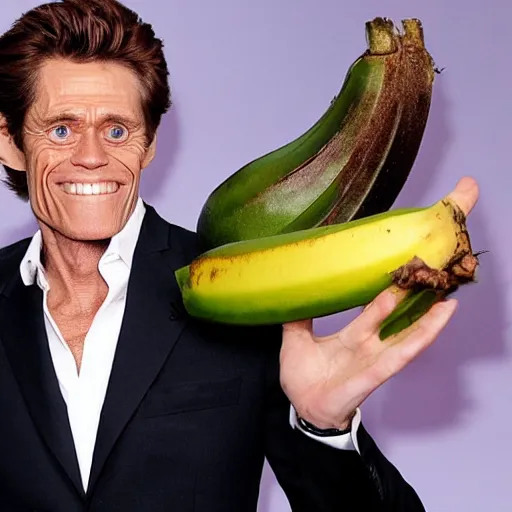Image similar to willem dafoe holding a big banana