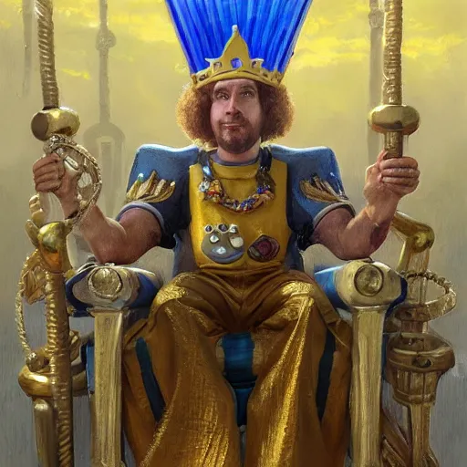 Image similar to spongebob as a king on a thrown wearing a crown, closeup portrait art by donato giancola and greg rutkowski, digital art, trending on artstation, symmetry!!