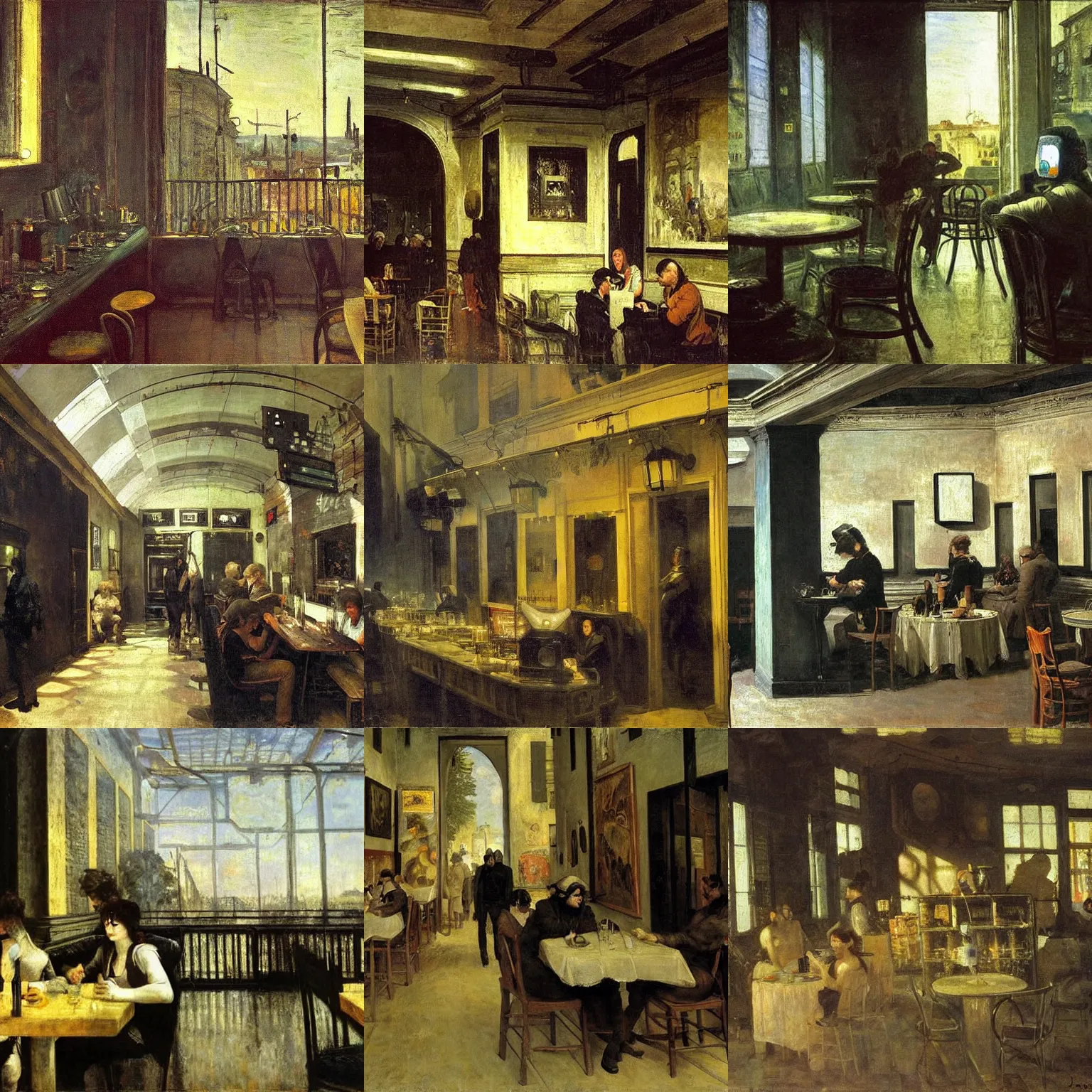 Prompt: A cyberpunk cafe painted by Correggio and Jamie Wyeth and Alfred Sisley