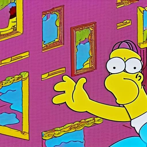 Image similar to Homer Simpson on his first LSD trip 4K quality 8K texture