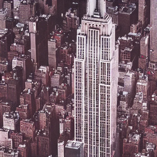 Prompt: empire state building fully covered in thick red slime, film photograph