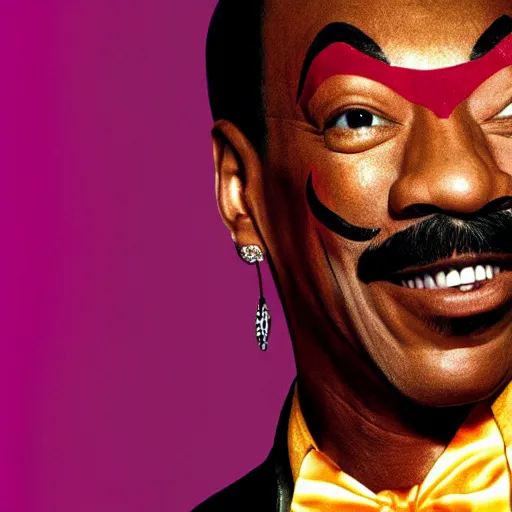 Image similar to photo of eddie murphy as a clown looking at the camera and smiling, hyper - realistic, very detailed, ray tracing, 8 k resolution, long - shot, sharp focus, low angle, 8 5 mm photograph, wide lens