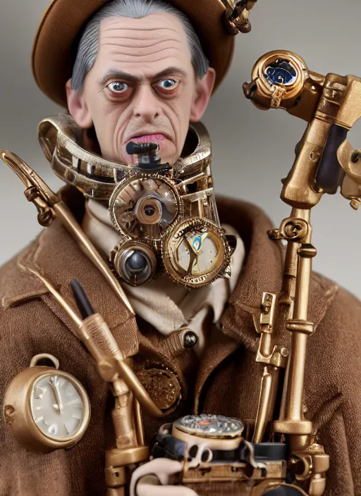 Prompt: product photography of a claymation action figure steampunk steve buscemi, depth of field, zeiss lens, detailed, centered, by erwin olaf, joop geesink, wes anderson, breathtaking, 8 k resolution, extremely detailed, beautiful, establishing shot, realistic materials, hyperrealistic