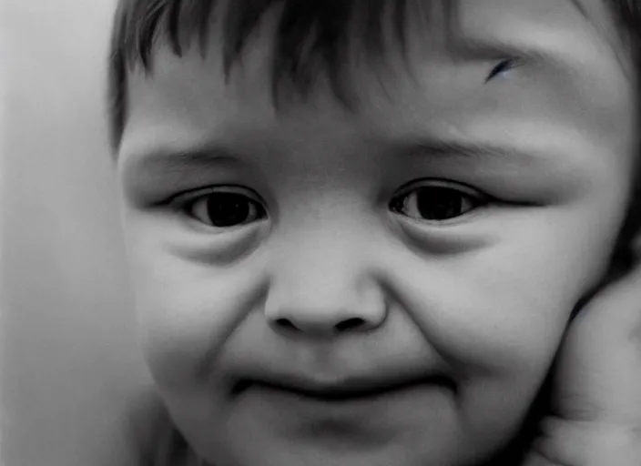 Image similar to high _ resolution _ black _ and _ white _ portrait _ with _ a _ 3 5 _ mm _ f _ 5. 0 _ lens _ of _ a _ child _ in _ soviet _ russia _ with _ closed _ eyes _ and _ a _ sad _ face _ about _ to _ cry.
