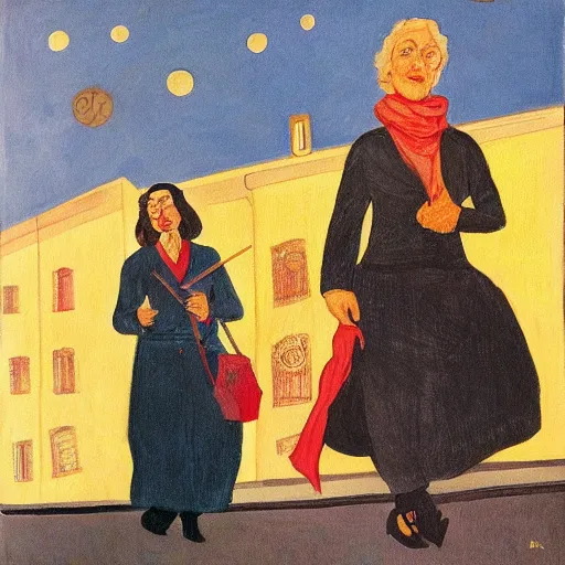 Image similar to feminist revolution, lisbon city at night, art in the style of paula rego