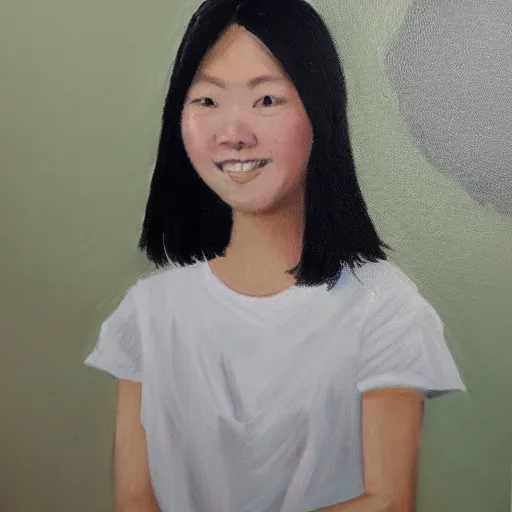Prompt: a portrait painting of emily liao