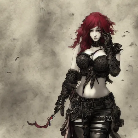 Image similar to christina hendricks!!!!! goth!!!!!, tankoban, 4 k, tone mapping, akihiko yoshida, james jean andrei riabovitchev marc simonetti, yoshitaka amano, long hair, curly, h. hydrochaeri