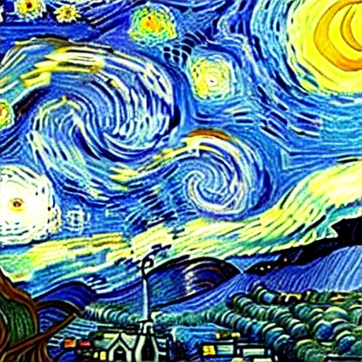 Image similar to painting of a giant shouting ( ( stay puft marshmallow man ) ) in the style of starry night by vincent van gogh intricate detail, low angle,