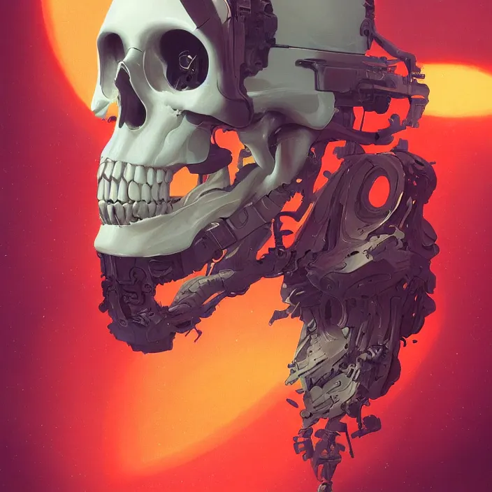 Image similar to a beautiful painting of a 8 0 s sci fi skull by sergey kolesov and vania zouravliov and pascal blanche and rhads. in style of colorful comic noir illustration, symmetry, sci fi, hyper detailed. octane render. trending on artstation