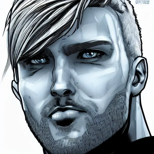 Prompt: man portrait made out of ice, beautiful, cyborg, comic book art, highly detailed, blond hair