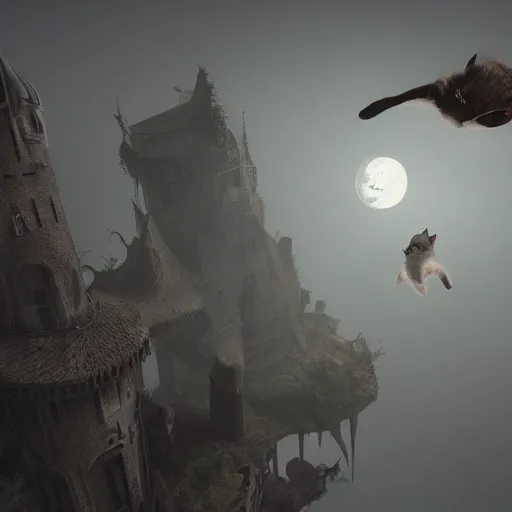 Prompt: flying in a cat style, dark fantasy, unreal engine,