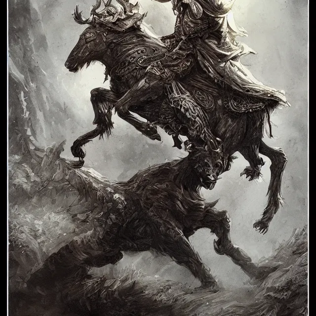 Image similar to young tsarevitch ivan riding on big grey wolf, slavic folk fairytale, story, fable, dramatic, fantasy art, an ultrafine detailed painting, academic art, ornate, inticate, elegant, sharp focus, artstation, by pavel korin, viktor vasnetsov