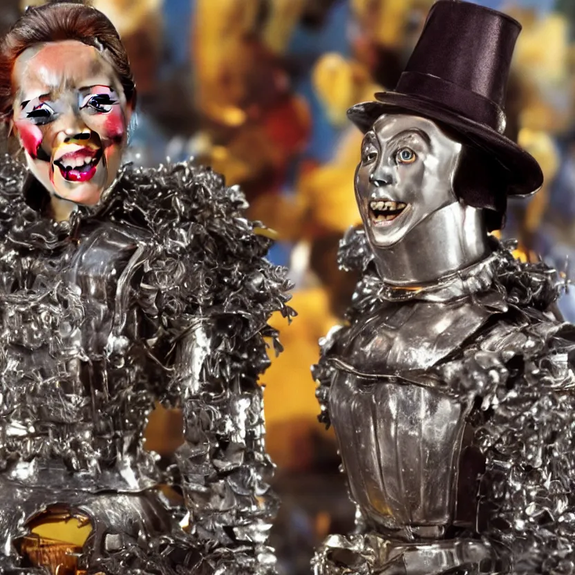 Image similar to a still from a tv commercial for an action figure of happy christopher walken as the tin man from the wiz the movie, singing & dancing, 4 k, highly detailed, award winning, look at all that detail!