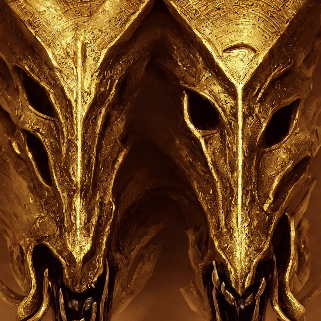 Prompt: Photorealistic epic egyptian god face close-up portrait ram skull, jackal skull, gold. ominous, ancient magic, intricate artwork by Tooth Wu and wlop and beeple and ryohei hase. octane render, trending on artstation, greg rutkowski very coherent symmetrical artwork. cinematic, hyper realism, high detail, octane render, 8k