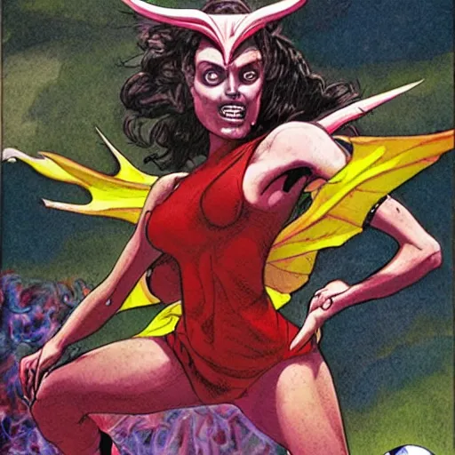 Image similar to a succubus playing soccer, colorful Epic portrait by james gurney and mœbius.