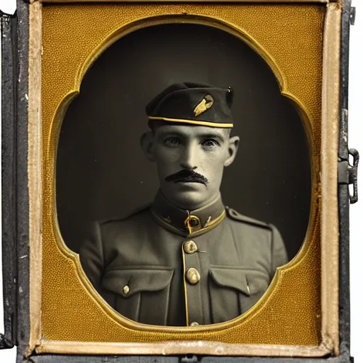 Image similar to facial portrait of luigi as a world war one soldier, 1 9 1 9, ambrotype, award winning