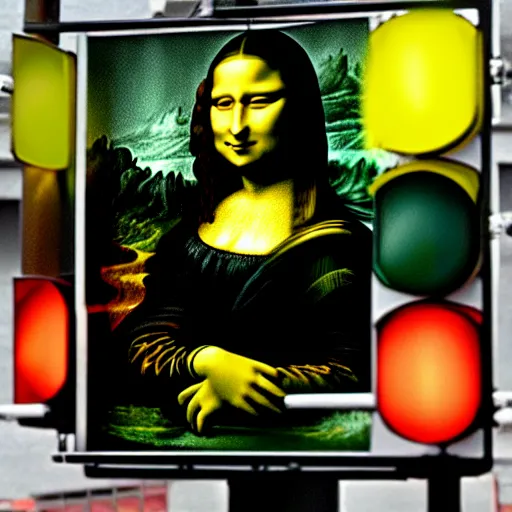 Image similar to traffic lights with the mona lisa in them