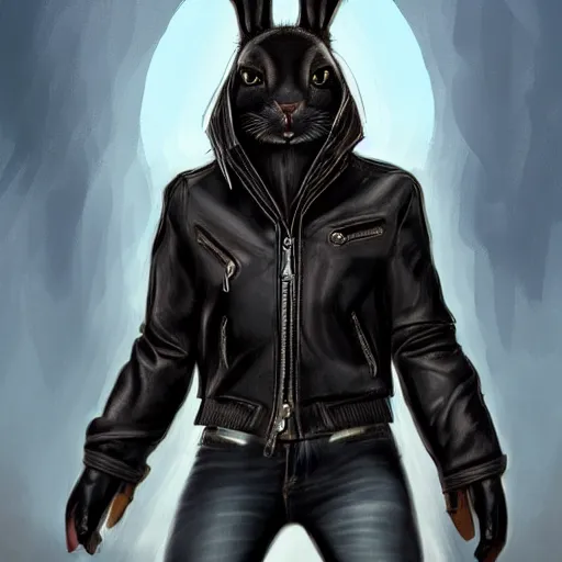 Prompt: A bunny with a small head wearing a leather jacket and leather jeans and leather gloves, trending on FurAffinity, energetic, dynamic, digital art, highly detailed, FurAffinity, high quality, digital fantasy art, FurAffinity, favorite, character art, award-winning