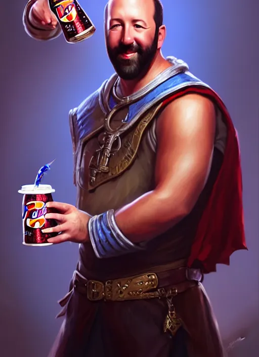 Image similar to a _ fantasy _ style _ portrait _ painting _ of burt kreischer drinking pepsi, rpg dnd oil _ painting _ unreal _ 5 _ daz. _ rpg _ portrait _ extremely _ detailed _ artgerm _ greg _ rutkowski _ greg