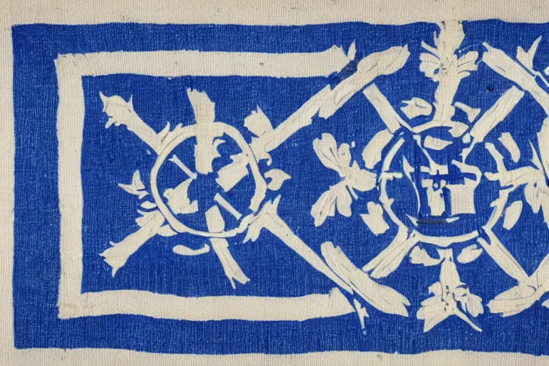 Image similar to blue flag with white cross and four white fleur-de-lys
