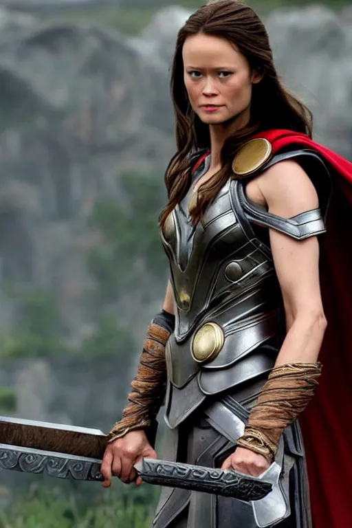 Prompt: summer glau as thor god of war