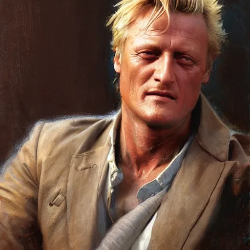 Image similar to detailed portrait of rutger hauer, spring light, painting by gaston bussiere, craig mullins, j. c. leyendecker