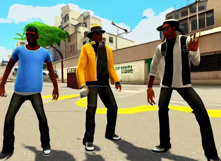 Image similar to Michael Jackson and Carl Johnson armed in Groove Street