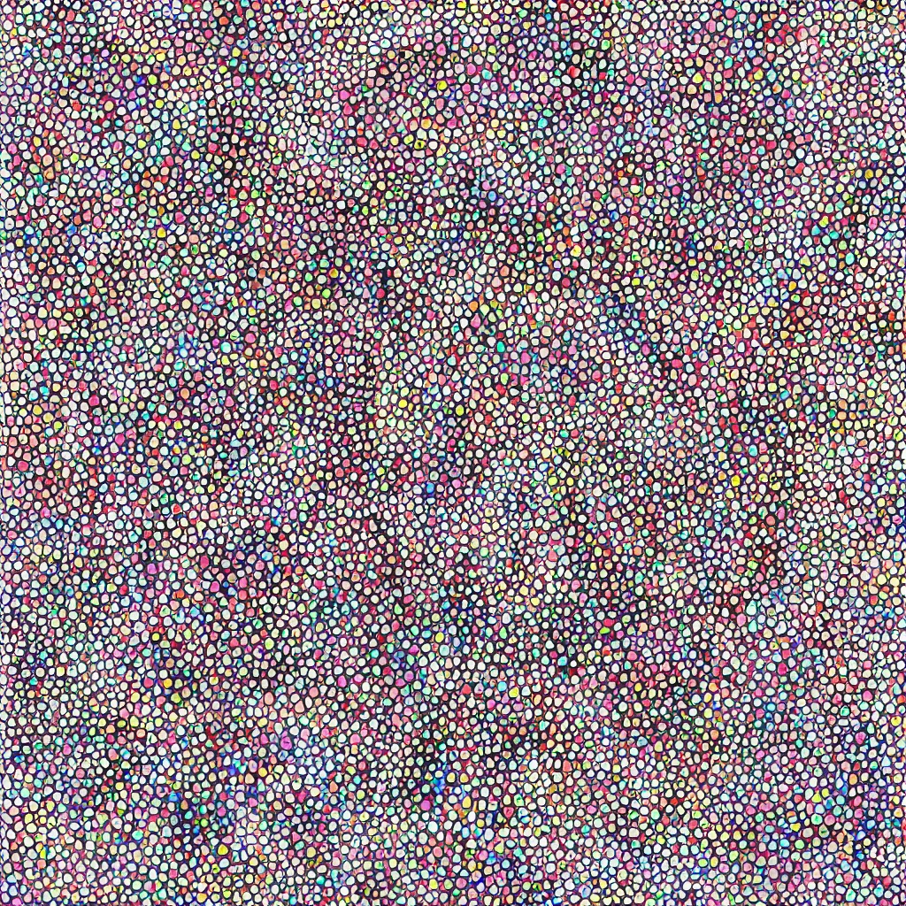 Image similar to camouflage made of hearts, smiling, abstract, rei kawakubo artwork, style of takashi murakami, cryptic, dots, stipple, lines, splotch, color tearing, pitch bending, color splotches, dark, ominous, eerie, minimal, points, technical, old painting