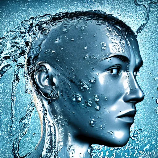 Image similar to water icon of a realistic human head made out of water