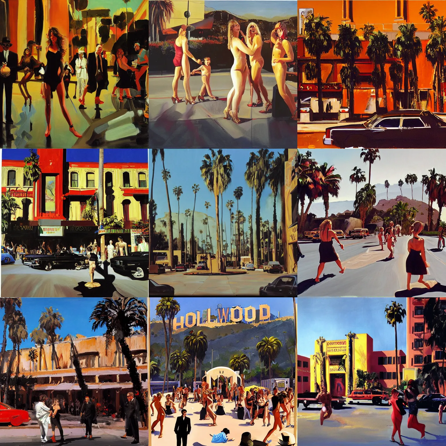 Prompt: painting of hollywood babylon, by eric fischl