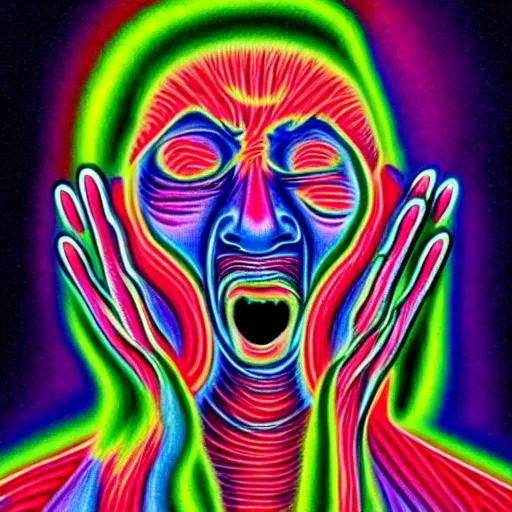 Image similar to A Person Mid Sneeze, in the art style of Alex Grey,