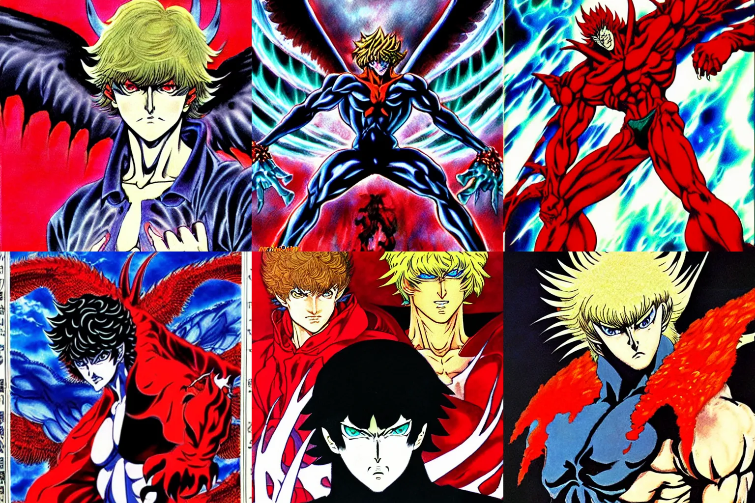 Prompt: Character art of Devilman by Go Nagai, art by Ayami Kojima, red eyes