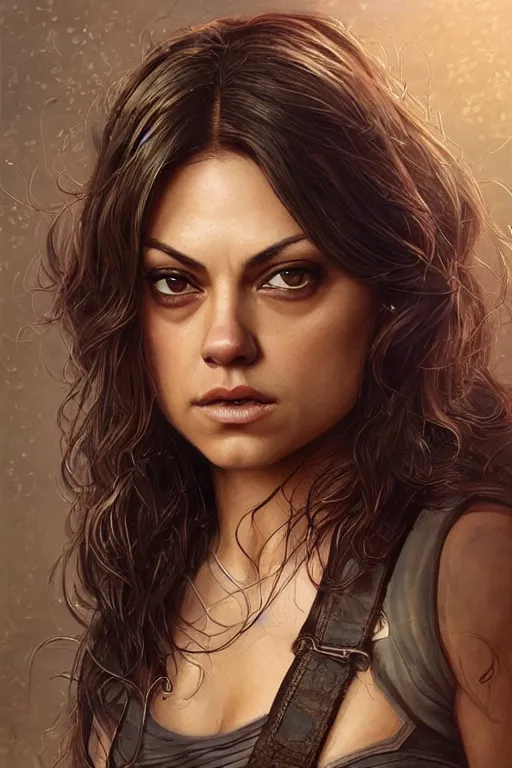 Prompt: tough Mila Kunis as a ruggedly handsome heroine, intricate, elegant, highly detailed, centered, artstation, concept art, smooth, sharp focus, illustration, bokeh art by artgerm and donato giancola and Joseph Christian Leyendecker, WLOP