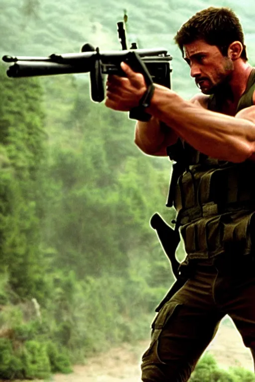 Image similar to still from the movie rambo of chris redfield, directed by steven spielberg