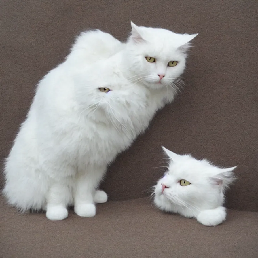 Prompt: “enormous beautiful realistic white marshmallow cat”