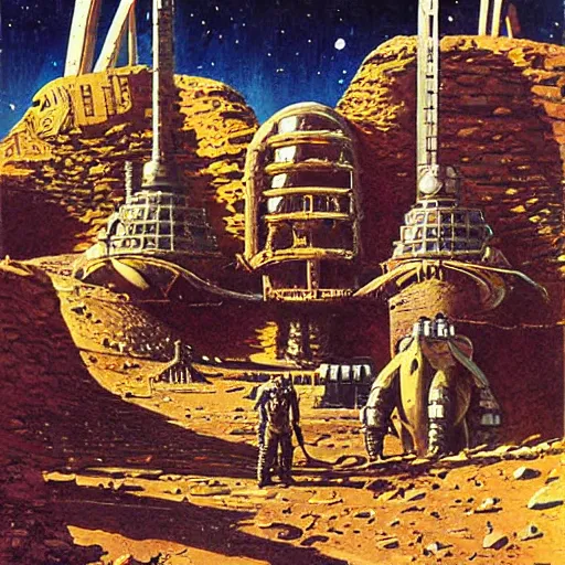 Image similar to sardaukar warrior in mars ruins, vintage sci - fi art, by ed emschwiller