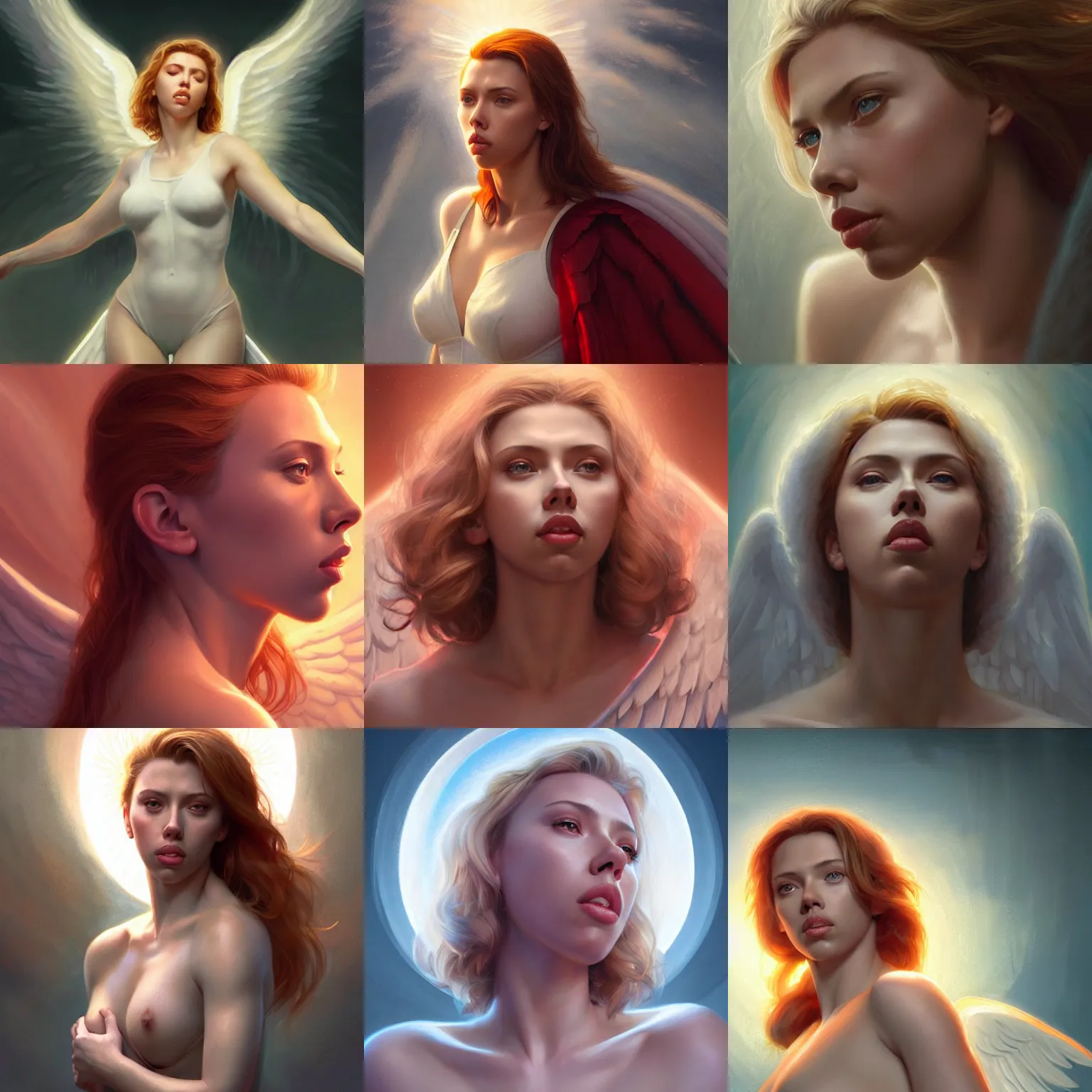 Image similar to scarlet johansson as a heavenly angel, anatomy, bathing in light, highly detailed, digital painting, artstation, concept art, smooth, sharp focus, illustration, unreal engine 5, 8 k, art by art by artgerm and greg rutkowski and edgar maxence