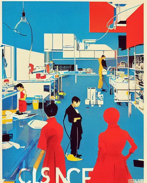 Prompt: science lab. clean cel shaded vector art. illustration art by tatsuro kiuchi and and john berkey 1 9 6 0 s psychology book cover