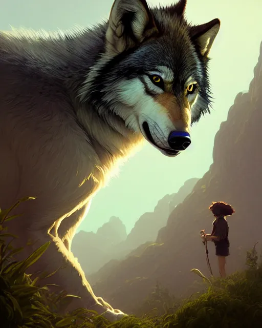 Prompt: highly detailed vfx portrait of a ferocious wolf, stephen bliss, unreal engine, greg rutkowski, loish, rhads, beeple, makoto shinkai and lois van baarle, ilya kuvshinov, rossdraws, tom bagshaw, alphonse mucha, global illumination, detailed and intricate environment