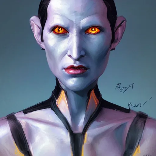 Prompt: portrait of a female Twi'lek by Greg Rutkowski, blue skin, she is about 30 years old, wearing black sith uniform, Star Wars Expanded Universe, highly detailed portrait, digital painting, artstation, concept art, smooth, sharp foccus ilustration, Artstation HQ