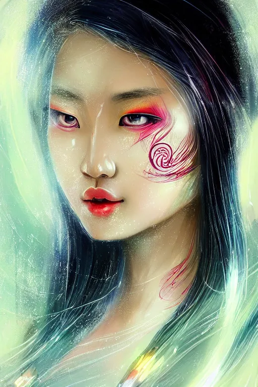 Prompt: portrait beautiful asian female formula one racer, wearing formula one racer uniform, at formula one racing car repair room, ssci-fi, fantasy, intricate, very very beautiful, elegant, human anatomy, neon light, highly detailed, digital painting, artstation, concept art, soft light, smooth, sharp focus, illustration, art by Brook Shaden and tian zi and alphonse mucha