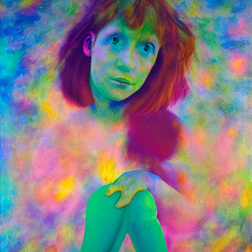 Prompt: a girl in astral projection, by Pipilotti Rist, oil on canvas