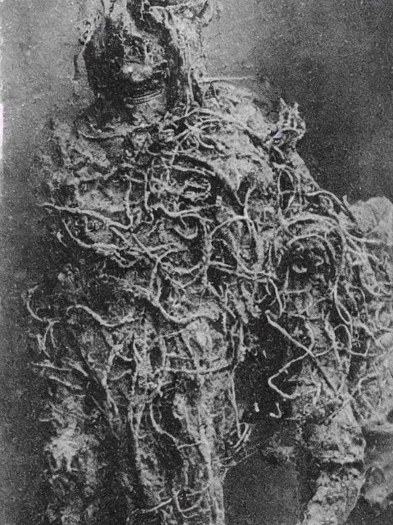 Prompt: 1900 photo of soldier infected with cosmic horror, Lovecraftian